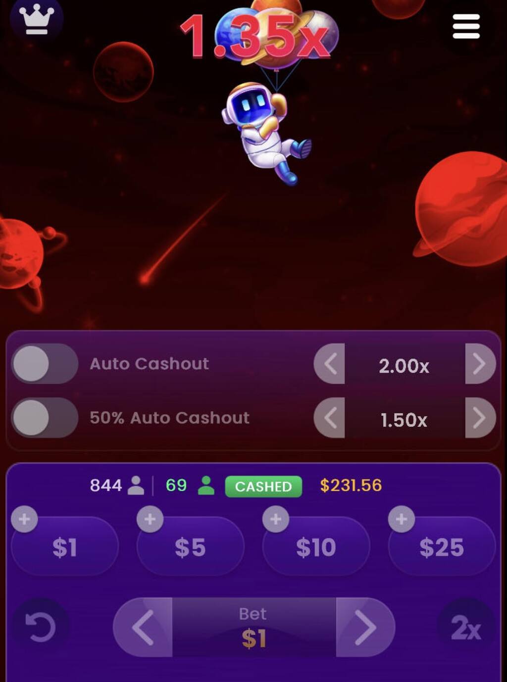 FanDuel Casino game Spaceman character crashing at end of round